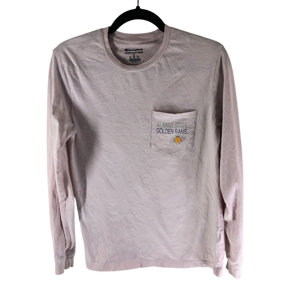 Champion Albany State Golden Rams Womens Long Sleeve Shirt Pocket Cotton Pink S